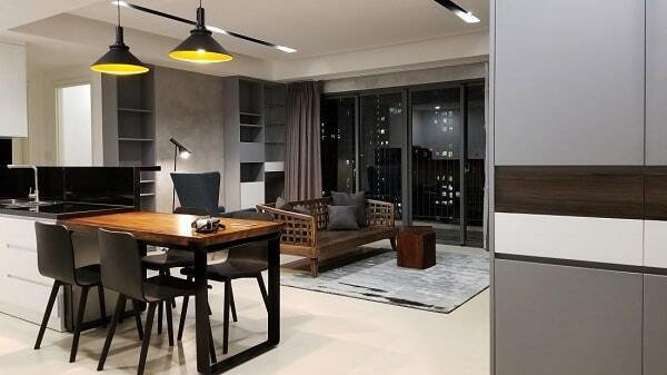thiết kế phòng khách và nhà bếp chung cư 65m2