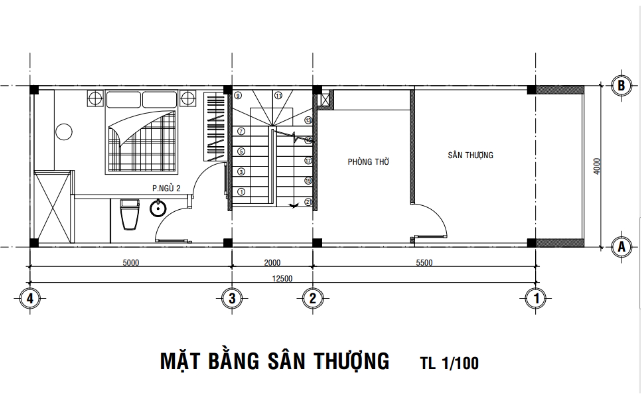 bản vẽ thiết kế mặt bằng sân thượng nhà phố 3 tầng