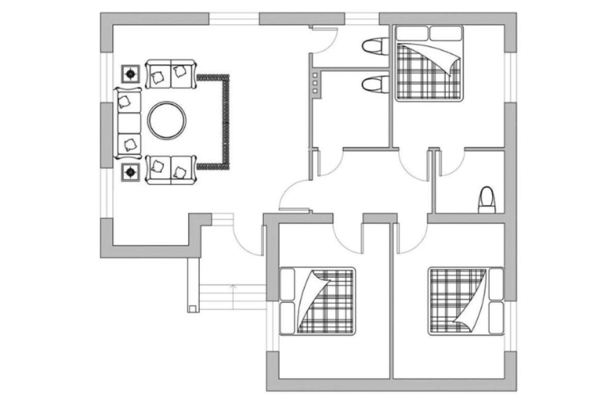 Bản vẽ nhà cấp 4 3 phòng ngủ