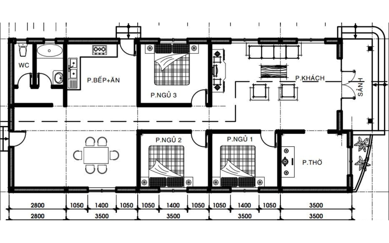 bản vẽ thiết kế nội thất nhà phố 1 tầng