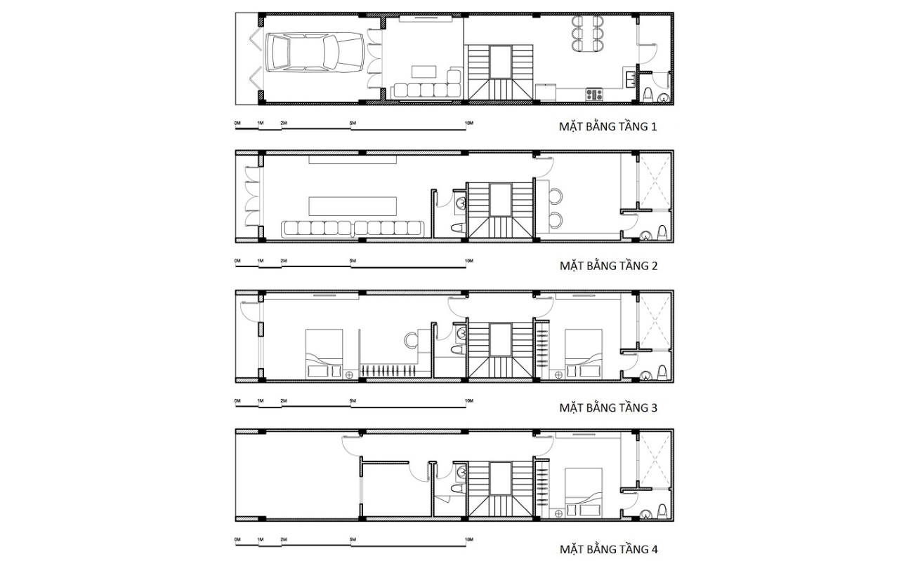 Bản vẽ thiết kế nội thất nhà phố 4 tầng